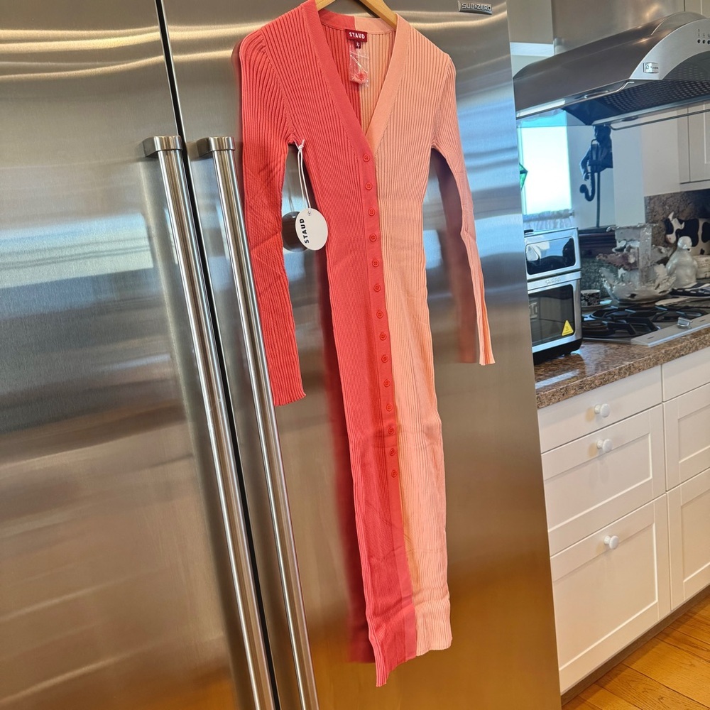 NWT Staud Shoko Sweater Dress in Bittersweet Peach Light Pink Blush Button Down - Picture 4 of 16